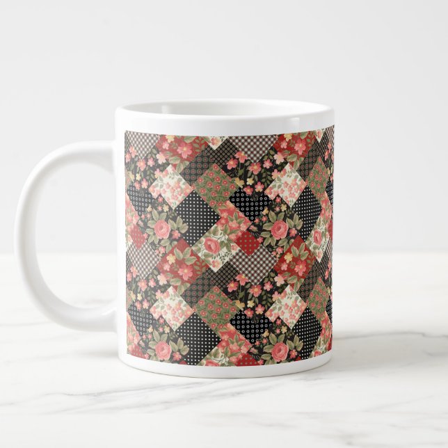 Grande Tasse Patchwork Fleurs Motifs Polka Dot Plai géométrique (Gauche)