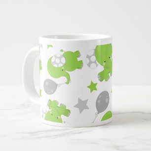Grande Tasse Pattern of Green Elephants, Cute Elephants, stars