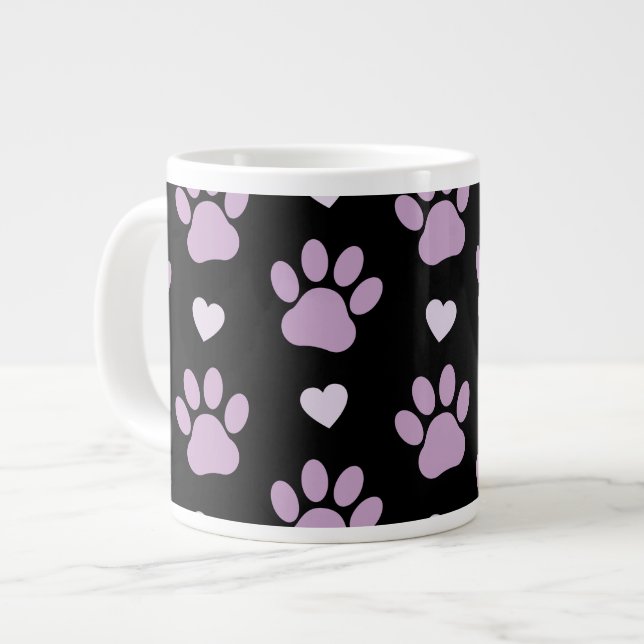Grande Tasse Pattern of paws, Dog paws, Lilac paws, Hearts (Devant gauche)