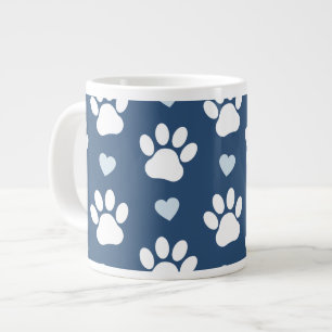 Grande Tasse Pattern of paws, Dog paws, White paws, Blue Hearts