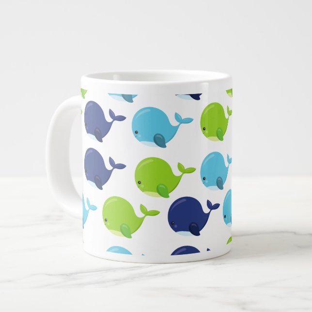 Grande Tasse Pattern of Whales, Cute Whales, Sea Animals (Devant gauche)