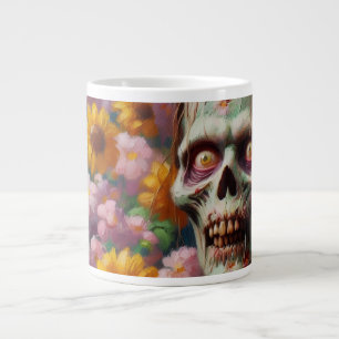Grande Tasse Peinture à l'huile de Zombie dans le champ de fleu