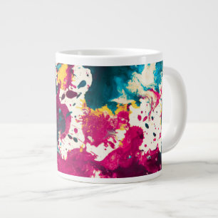 Grande Tasse Peinture Abstraite colorée Turquoise et magenta