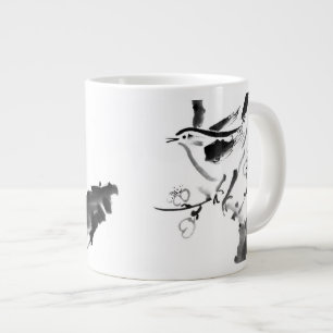 Grande Tasse Peinture chinoise, fleur de prune et oiseau