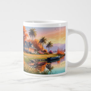 Grande Tasse Peinture de coucher de soleil nature avec lac, Cot