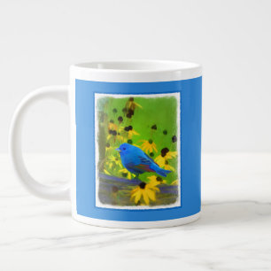 Grande Tasse Peinture de Pinson indigo - Art original d'oiseau