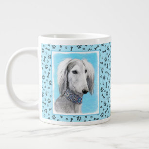 Grande Tasse Peinture de Saluki (Argent) - Joli art original de