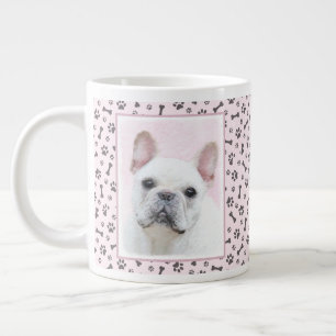 Grande Tasse Peinture française de Bulldog (Crème/Blanc) - Art 