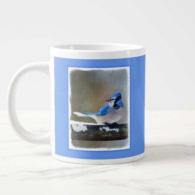 Grande Tasse Peinture Jay Bleu - Art Oiseau Original (Gauche)