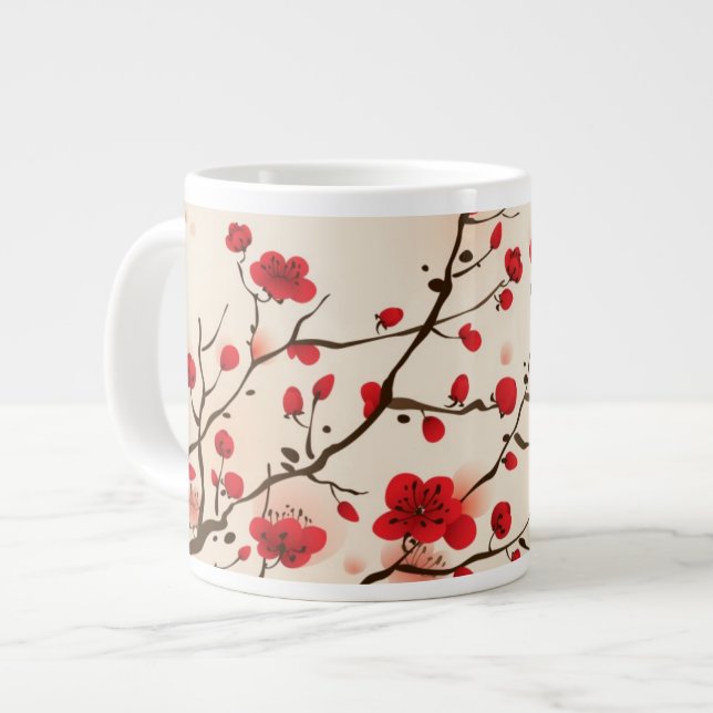 Grande Tasse Peinture orientale de style, fleur de prune au (Devant gauche)