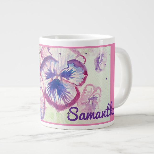 Grande Tasse Pensée Pensées Fleur Violette Florale Rose (Devant droit)
