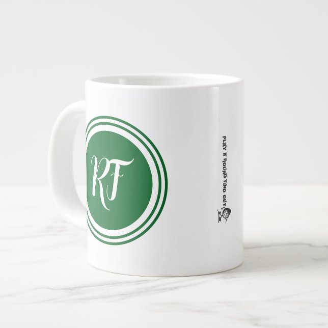 Grande Tasse Père Jour Golf Papa Vert Écriture Cercle Monogramm (Devant gauche)