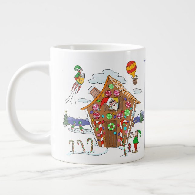 Grande Tasse Père Noël dans Maison en pain d'épices avec elfes  (Gauche)