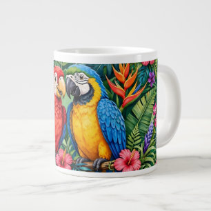 Grande Tasse Perroquets de la jungle Macaws Fleurs Vibrantes