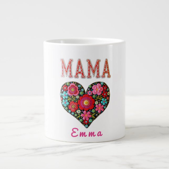 Grande Tasse Personalized Mama Heart Floral Custom Gift (Devant)