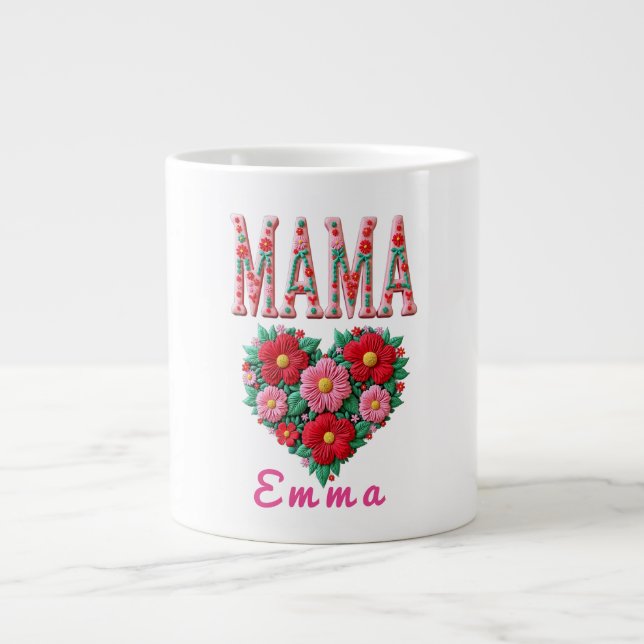 Grande Tasse Personalized Mama Heart Floral Custom Gift (Devant)