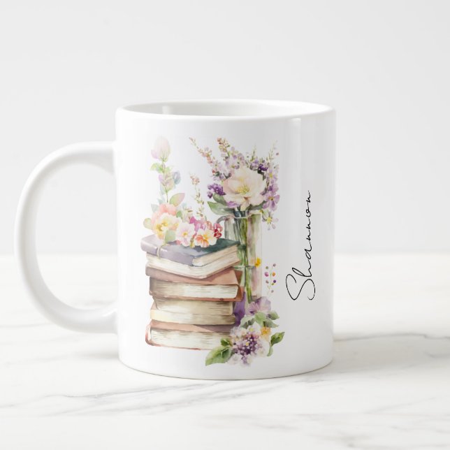 Grande Tasse Personalized Name Floral Book Lover (Gauche)