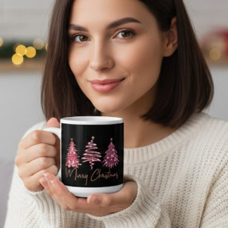 Grande Tasse "Personalized Pink Glitter Christmas Tree Coffee