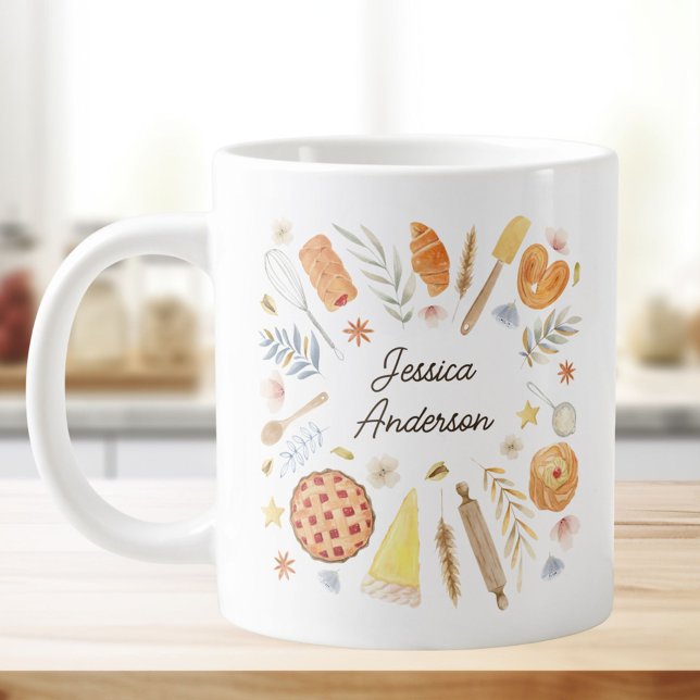 Grande Tasse Personalized Watercolor Baking Pastry Chef (In situ)