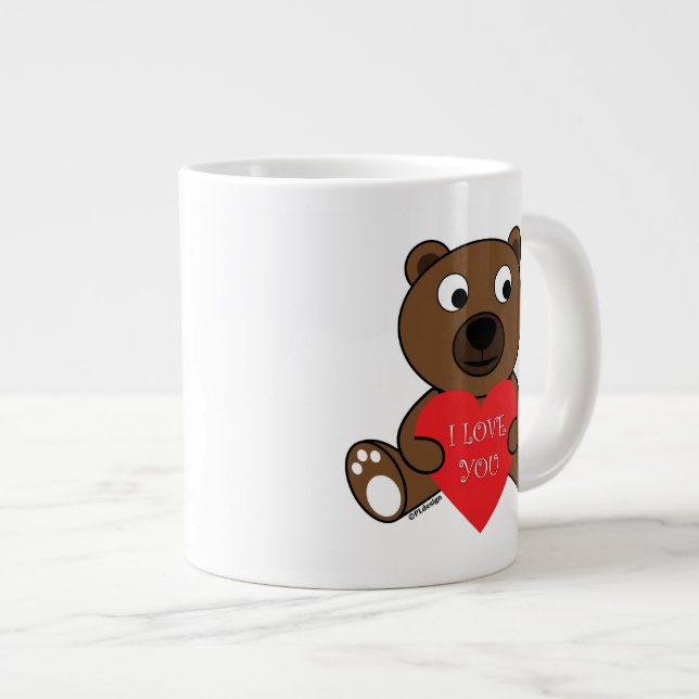 Grande Tasse Personnalisable Mignonne Ours Brown avec Coeur Je  (Devant droit)
