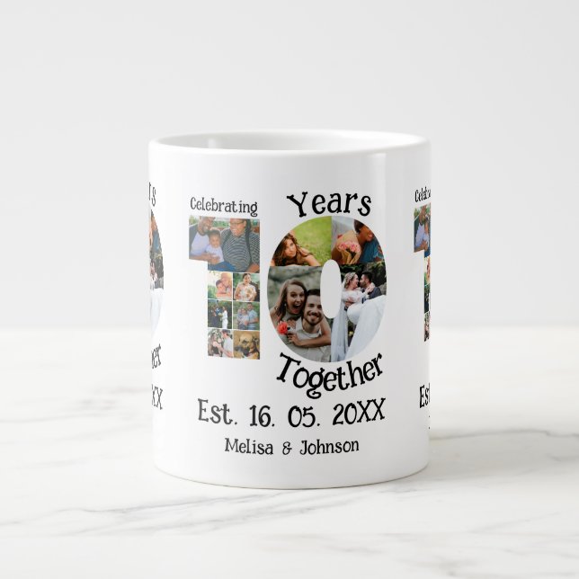 Grande Tasse Personnalisé 10e anniversaire mariage 11 photo col (Devant)