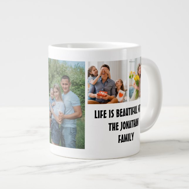 Grande Tasse Personnalisé Famille moderne 7 Photo Collage Modèl (Devant droit)