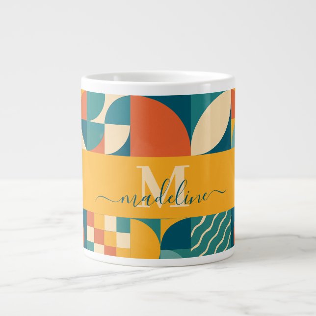 Grande Tasse Personnalisé Retro géométrique coloré (Devant)