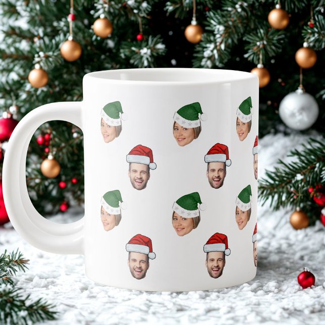 Grande Tasse Personnalisé Visage 2 Photos Santa Hat Cadeau de N (Créateur téléchargé)