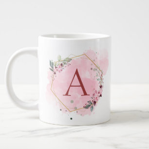 Grande Tasse Personnaliser l'aquarelle rose cadre floral initia