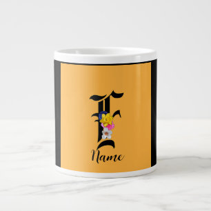 Grande Tasse Personnaliser Monogramme F Floral Noir