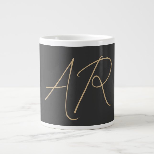 Grande Tasse Personnaliser Monogramme Gris clair Beige (Devant)