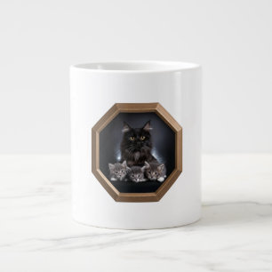 Grande Tasse Petit chat noir mère et ses trois chatons
