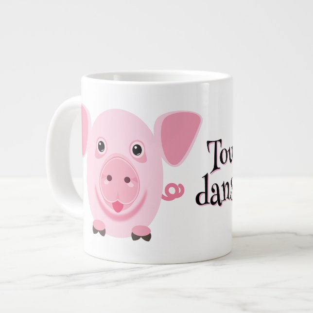 Grande Tasse Petit cochon rose heureux mignon (Devant gauche)