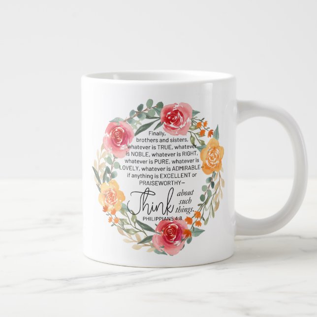 Grande Tasse Philippiens 4:8 Couronne florale rose et jaune (Droite)
