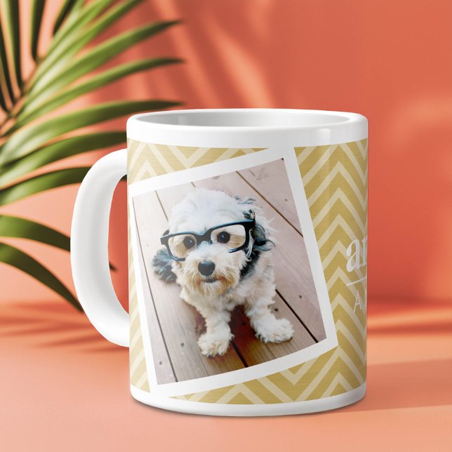 Grande Tasse Photo avec Gold Chevron Motif et Nom personnalisé (Custom Photo Mug)