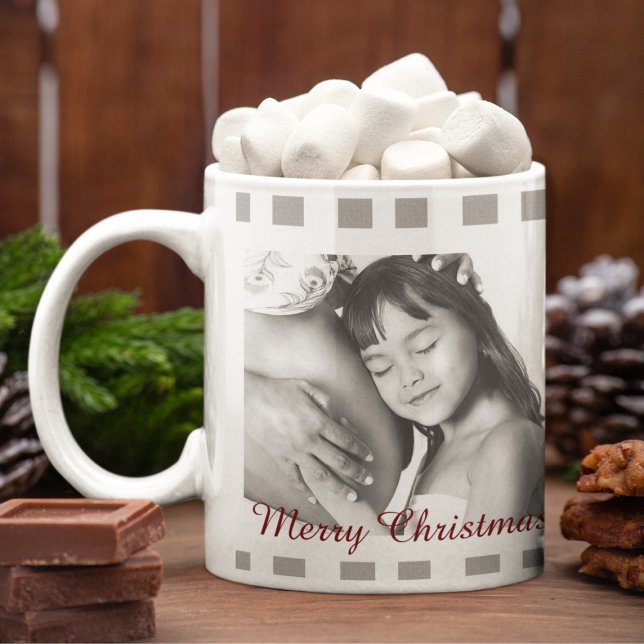 Grande Tasse Photo classique de famille Tartan noir blanc plaid (Créateur téléchargé)