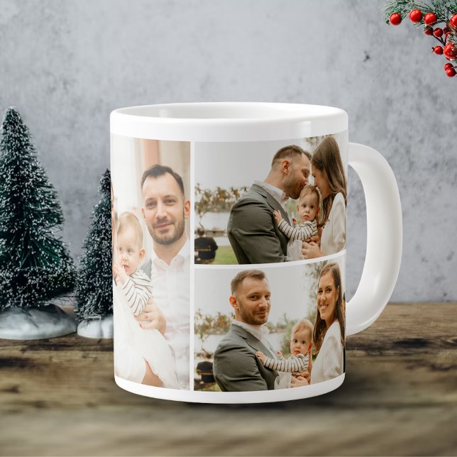 Grande Tasse Photo Collage - 4 Photos Texte personnalisé noir b (Créateur téléchargé)