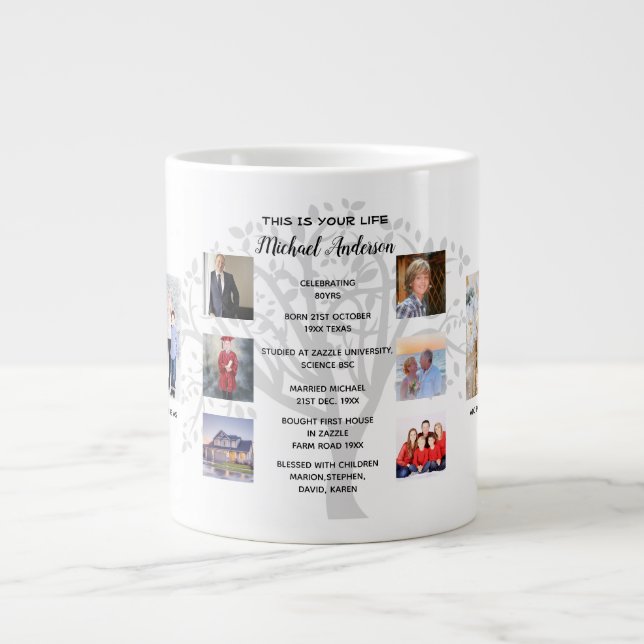 Grande Tasse PHOTO COLLAGE Family Tree Anniversaire Jalons Cade (Devant)