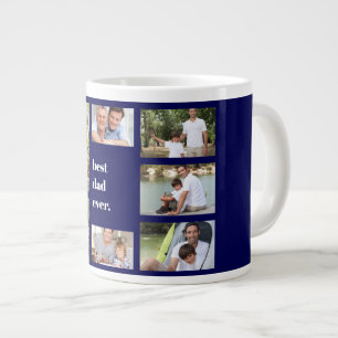 Grande Tasse Photo Collage Meilleur père Jamais Navy Bleu et B