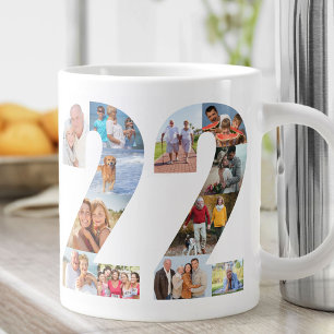 Grande Tasse Photo Collage Numéro 22 - 22e cadeau d'anniversair