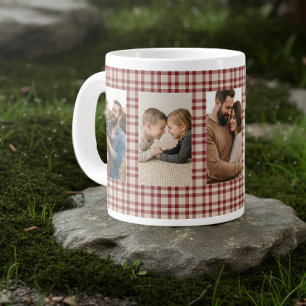 Grande Tasse Photo de famille à carreaux rouge rustique 5 Verti