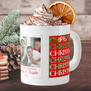 Grande Tasse Photo de famille de Noël blanc rétro festif