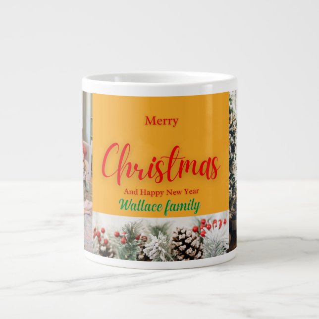 Grande Tasse photo de noël de famille, personnaliser (Devant)