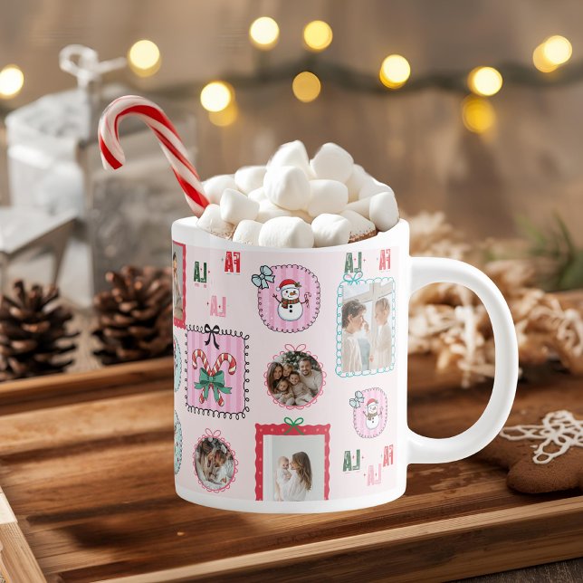 Grande Tasse Photo de Noël personnalisée | Cute Rose Fa La La (Créateur téléchargé)