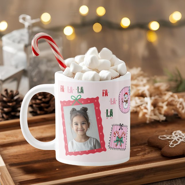 Grande Tasse Photo de Noël personnalisée | Cute Rose Fa La La (Créateur téléchargé)
