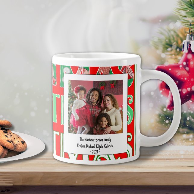 Grande Tasse Photo de Noël Rouge Vert Festif Personnalisé (Créateur téléchargé)