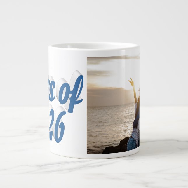 Grande Tasse Photo de remise des diplômes avec texte bleu de la (Devant)