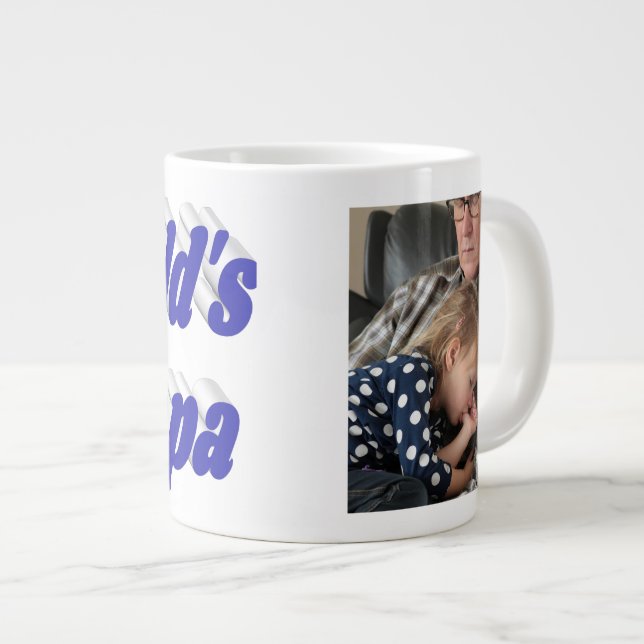 Grande Tasse Photo Papa avec texte bleu (Devant droit)