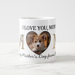 Grande Tasse Photo personnalisée du coeur floral de maman du ch