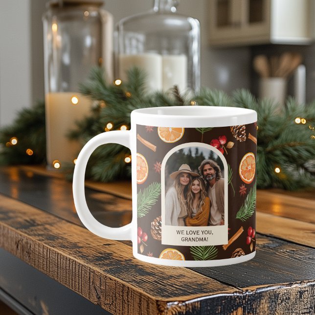 Grande Tasse Photo texte personnalisé Motif botanique hivernal (Shown on a Jumbo mug)
